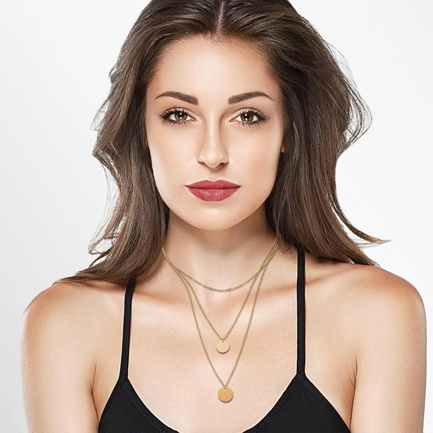 3 Layered Necklaces for Women Dainty Pendant Necklaces Personalized Chain Necklace Gifts Jewelry Lady (Gold, One Size)