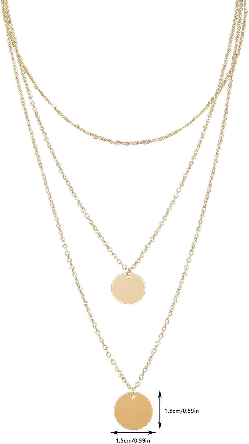 3 Layered Necklaces for Women Dainty Pendant Necklaces Personalized Chain Necklace Gifts Jewelry Lady (Gold, One Size)