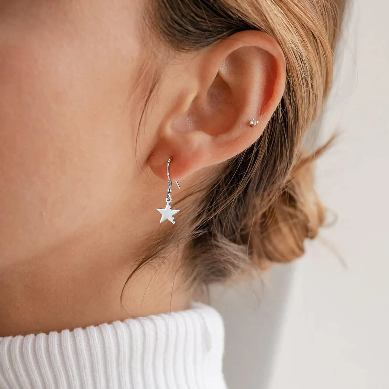 3 Pairs 925 Sterling Silver Star Stud Earrings for Women,Tiny Simple Geometric Stud Earrings Set Small Hypoallergenic Cartilage Tragus Ear Jewellery for Men (3/4/5mm)