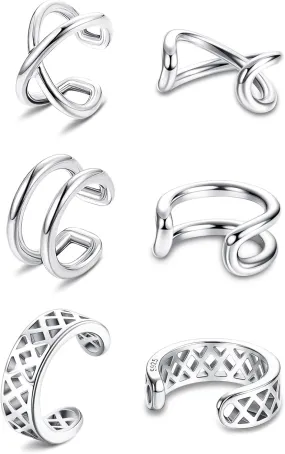 3 Pairs Ear Cuff Earrings 925 Sterling Silver Adjustable Cartilage Helix Clip On Hoop Earrings Non Pierced Cuff Earrings For Women