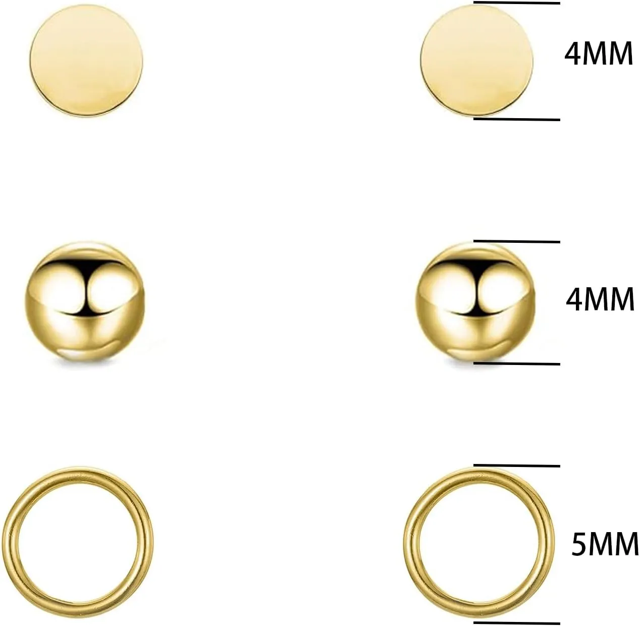 3 Pairs Titanium Stud Earrings Set, Hypoallergenic Women Earrings Nickel Free Earrings for Sensitive Ears Classic Dainty Girls Earring Studs