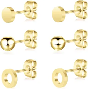 3 Pairs Titanium Stud Earrings Set, Hypoallergenic Women Earrings Nickel Free Earrings for Sensitive Ears Classic Dainty Girls Earring Studs