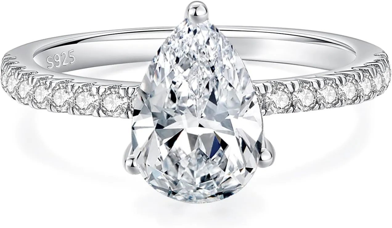 3.5CT Oval Solitaire Engagement Ring, Women's Engagement Rings, 925 Sterling Silver Fake Diamond Ring Cubic Zirconia Engagement Ring18K White Gold Plated Oval Rings for Women