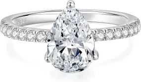 3.5CT Oval Solitaire Engagement Ring, Women's Engagement Rings, 925 Sterling Silver Fake Diamond Ring Cubic Zirconia Engagement Ring18K White Gold Plated Oval Rings for Women