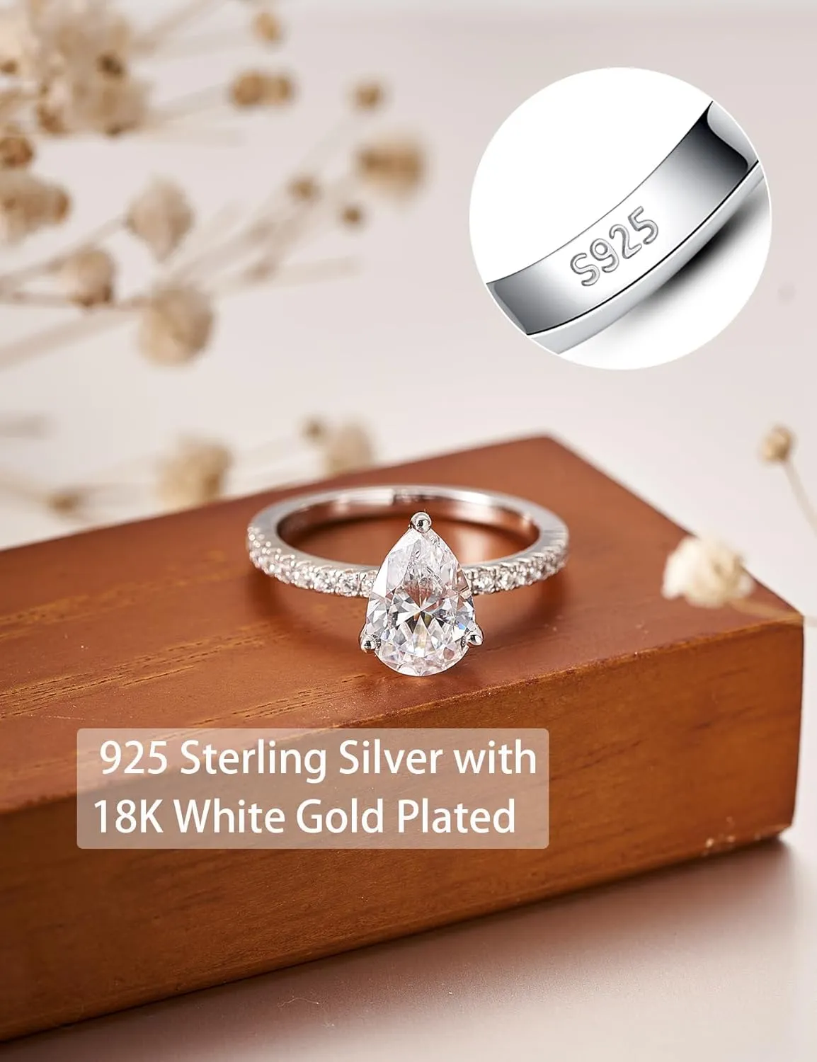 3.5CT Oval Solitaire Engagement Ring, Women's Engagement Rings, 925 Sterling Silver Fake Diamond Ring Cubic Zirconia Engagement Ring18K White Gold Plated Oval Rings for Women