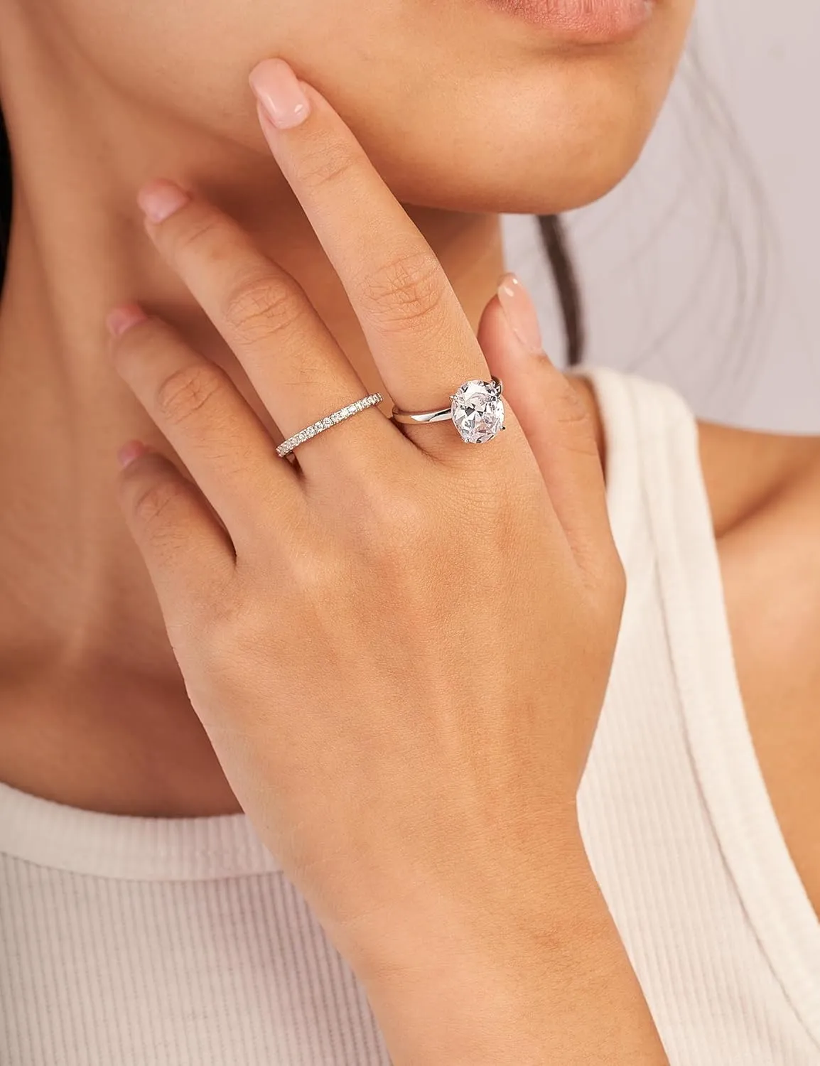 3.5CT Oval Solitaire Engagement Ring, Women's Engagement Rings, 925 Sterling Silver Fake Diamond Ring Cubic Zirconia Engagement Ring18K White Gold Plated Oval Rings for Women