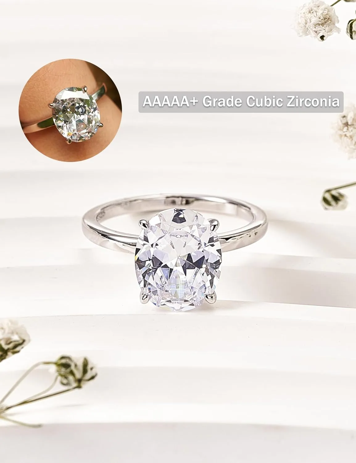3.5CT Oval Solitaire Engagement Ring, Women's Engagement Rings, 925 Sterling Silver Fake Diamond Ring Cubic Zirconia Engagement Ring18K White Gold Plated Oval Rings for Women