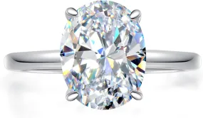 3.5CT Oval Solitaire Engagement Ring, Women's Engagement Rings, 925 Sterling Silver Fake Diamond Ring Cubic Zirconia Engagement Ring18K White Gold Plated Oval Rings for Women