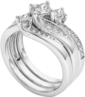 3pcs Gold Plated Chunky Stackable Ring 3 Stone Square Princess Cut Cubic Zirconia Engagement Ring Bridal Sets