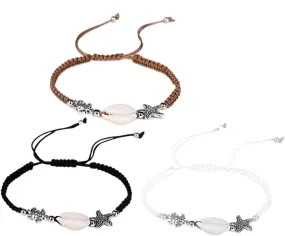 3pcs Handmade Shell Woven Bracelet for Women Wrist Chain Jewelry Black Beige and Coffee present for Daughters and Loved Ones