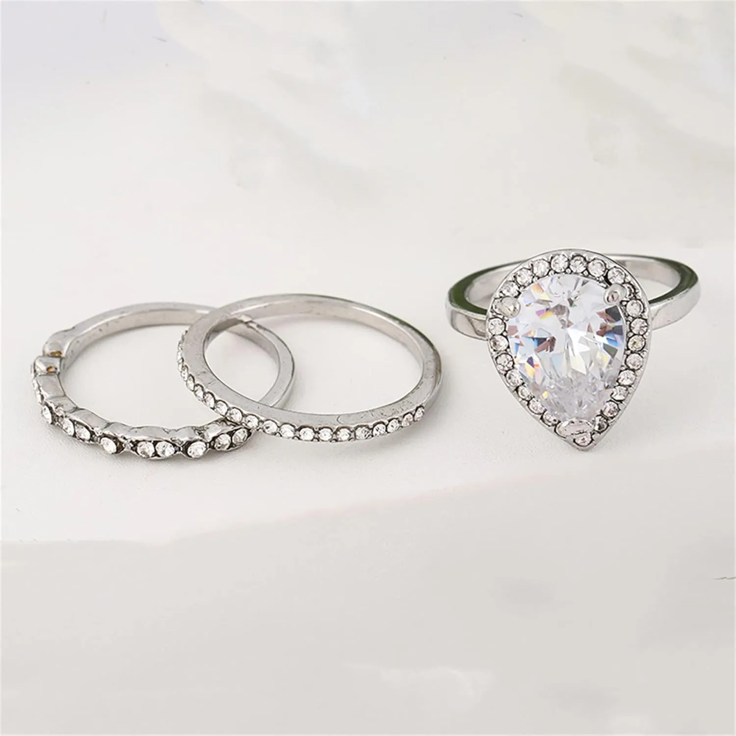 3pcs Inlaid Zircon Wedding Band Exquisite Diamond Engagement Ring Stackable Proposal Ring Set for Women