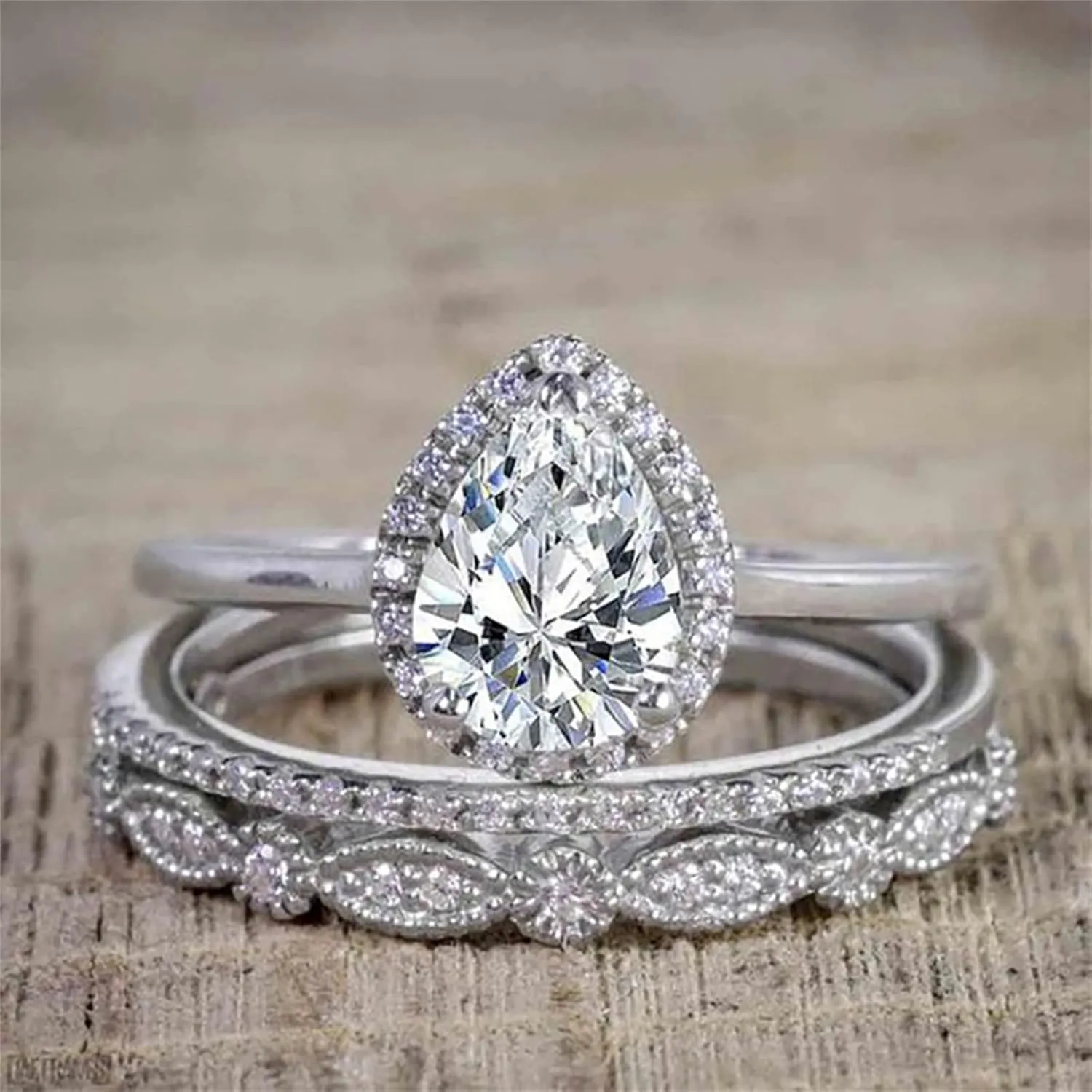 3pcs Inlaid Zircon Wedding Band Exquisite Diamond Engagement Ring Stackable Proposal Ring Set for Women