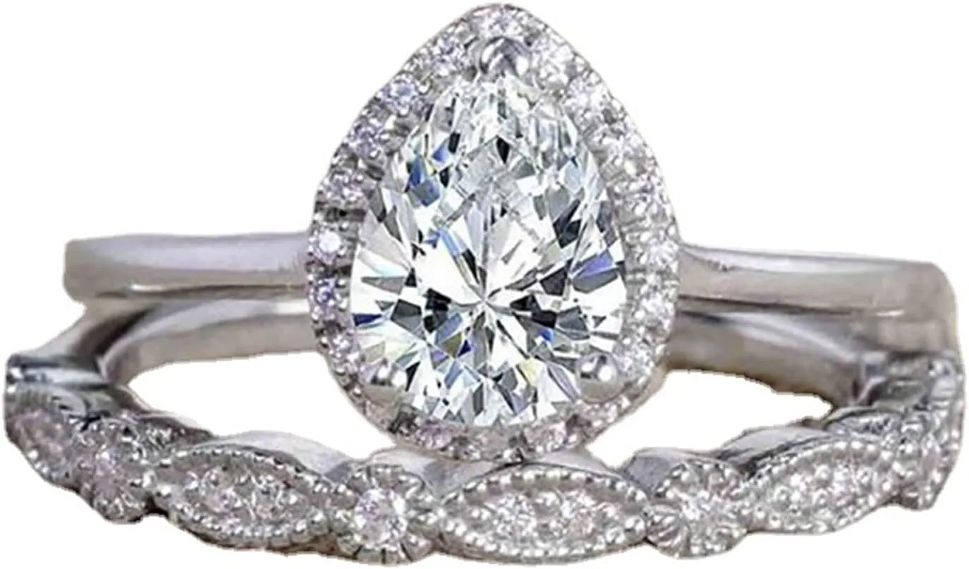 3pcs Inlaid Zircon Wedding Band Exquisite Diamond Engagement Ring Stackable Proposal Ring Set for Women