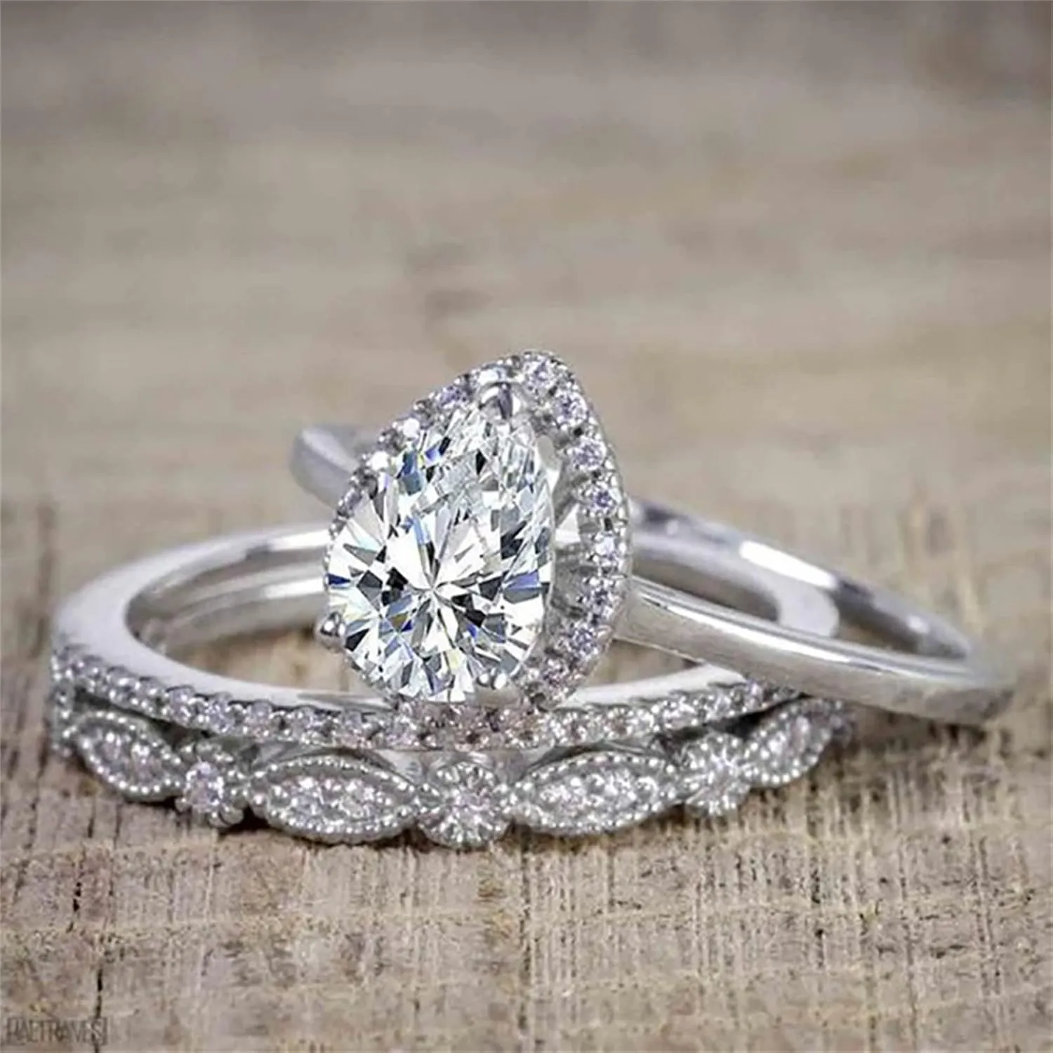 3pcs Inlaid Zircon Wedding Band Exquisite Diamond Engagement Ring Stackable Proposal Ring Set for Women