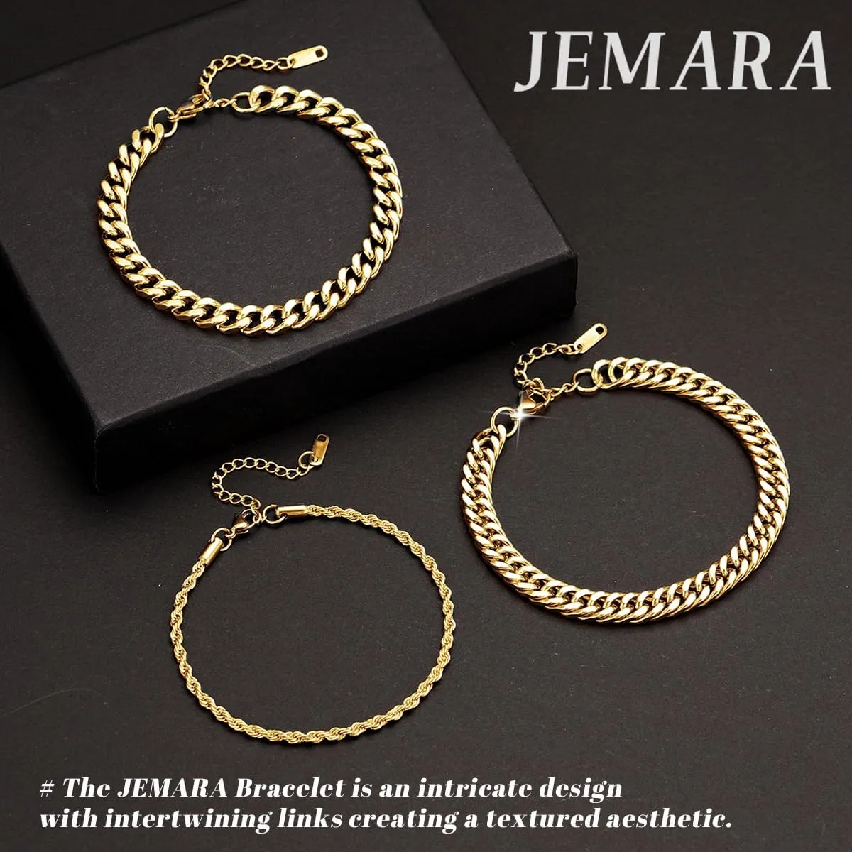 3Pcs Stainless Steel Mens Bracelet,Adjustable Sturdy Silver Cuban Chain Bracelet Set for Men