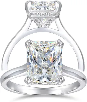4ct Radiant Cut Moissanite Engagement Ring for Women Solitaire Engagement Ring Travel Rings for Women