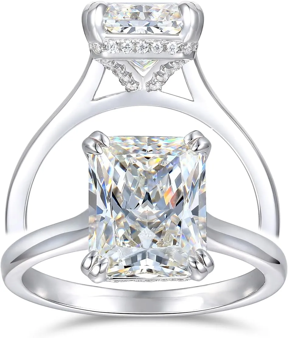 4ct Radiant Cut Moissanite Engagement Ring for Women Solitaire Engagement Ring Travel Rings for Women