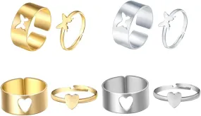 4Pairs Creative Heart Shaped Butterfly Ring Set Hand Jewelry for Daily Use Parties Durable Matching Rings for Couples