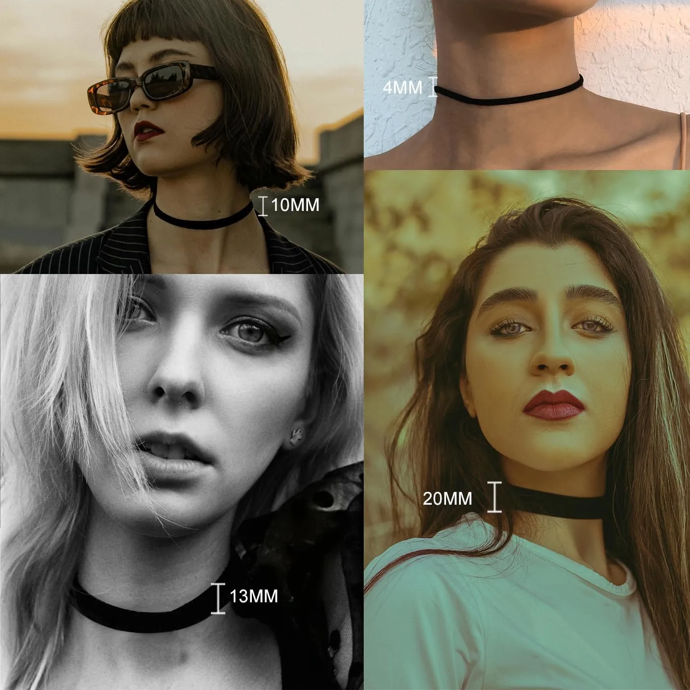 4PCS Black Choker for Women Black Lace Velvet Chocker Set Layered Classic Choker Necklace Velvet Collar Adjustable Gothic Chokers