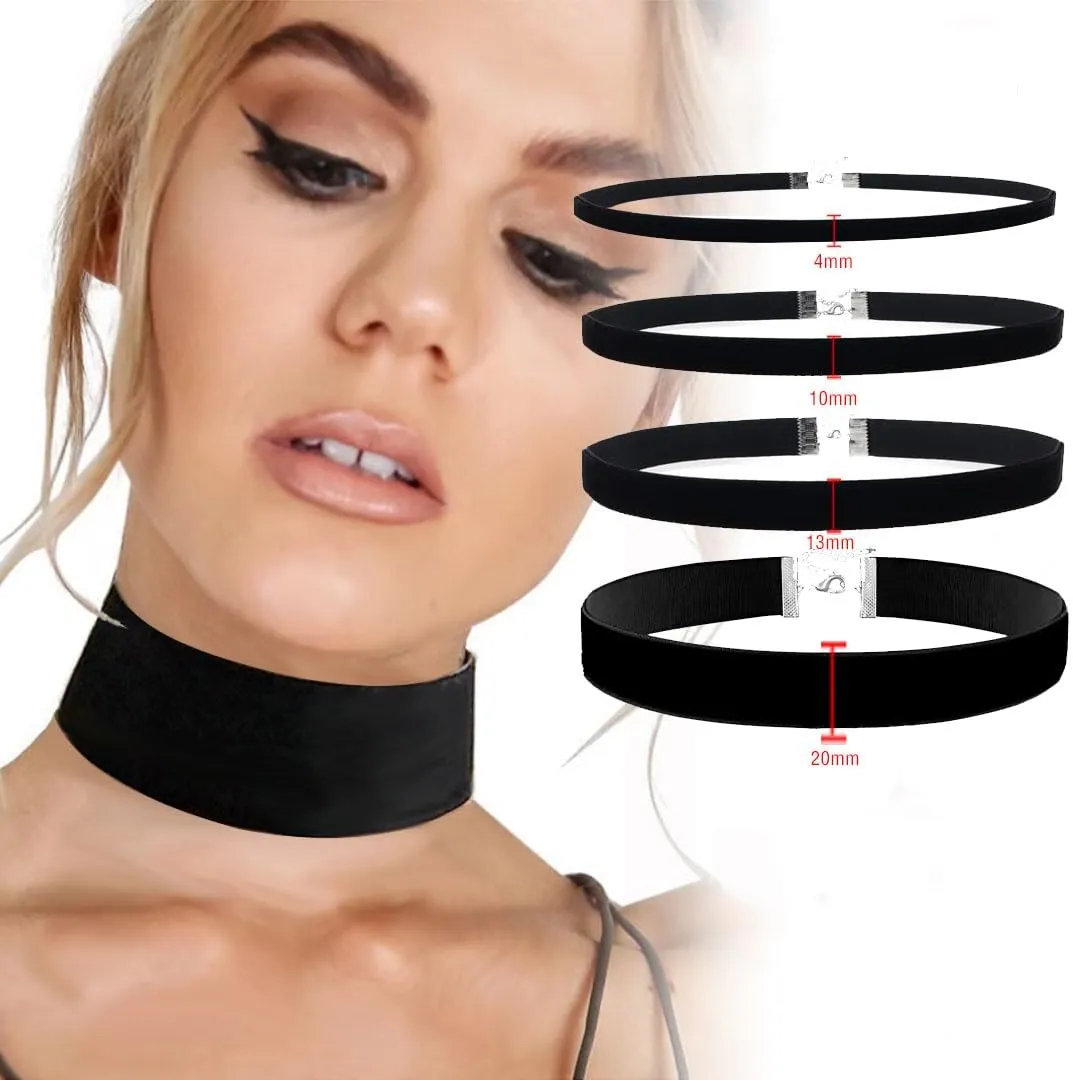 4PCS Black Choker for Women Black Lace Velvet Chocker Set Layered Classic Choker Necklace Velvet Collar Adjustable Gothic Chokers