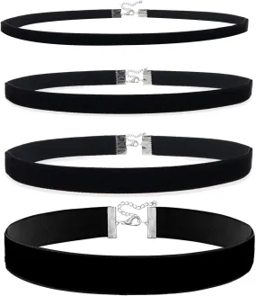 4PCS Black Choker for Women Black Lace Velvet Chocker Set Layered Classic Choker Necklace Velvet Collar Adjustable Gothic Chokers