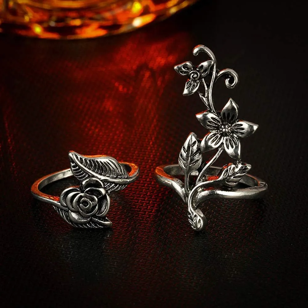 4pcs Silver Bohemian Hollow Carved Flowers Vintage Aesthetic Stackable Rings Set Jewelry for Women Teen Girls