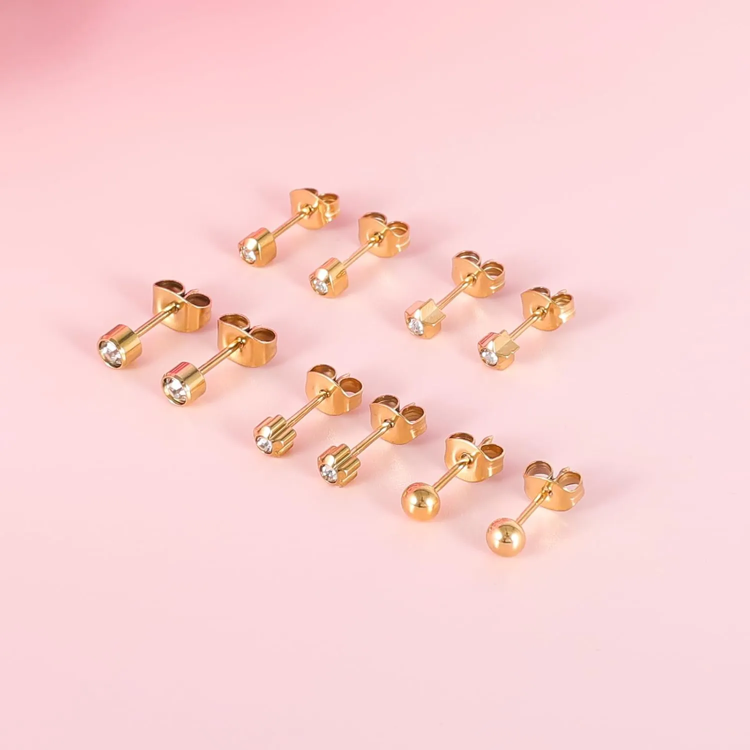 5 Pairs G23 Titanium Ear Piercing Stud Earrings for Sensitive Ears, Cubic Zirconia Stud Earrings Set for Ear Piercing Guns