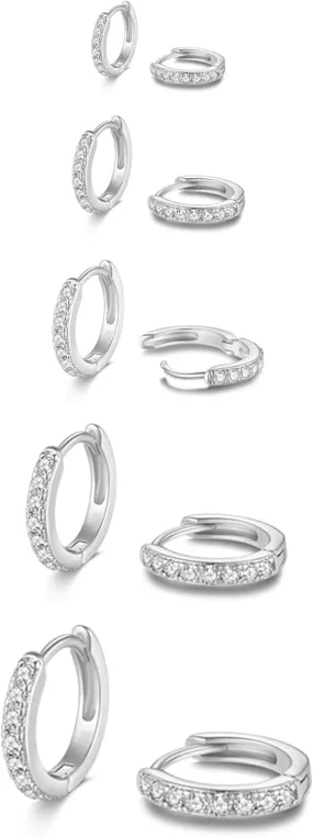 5 Pairs Tiny Huggie Hoop Earrings for Women, Lightweight Mini CZ/Cubic Zirconia Hoop Earrings Set for Women's Cartilage Helix Lobe Ear Piercings Small Hoop Earrings 5/6/7/8/9mm