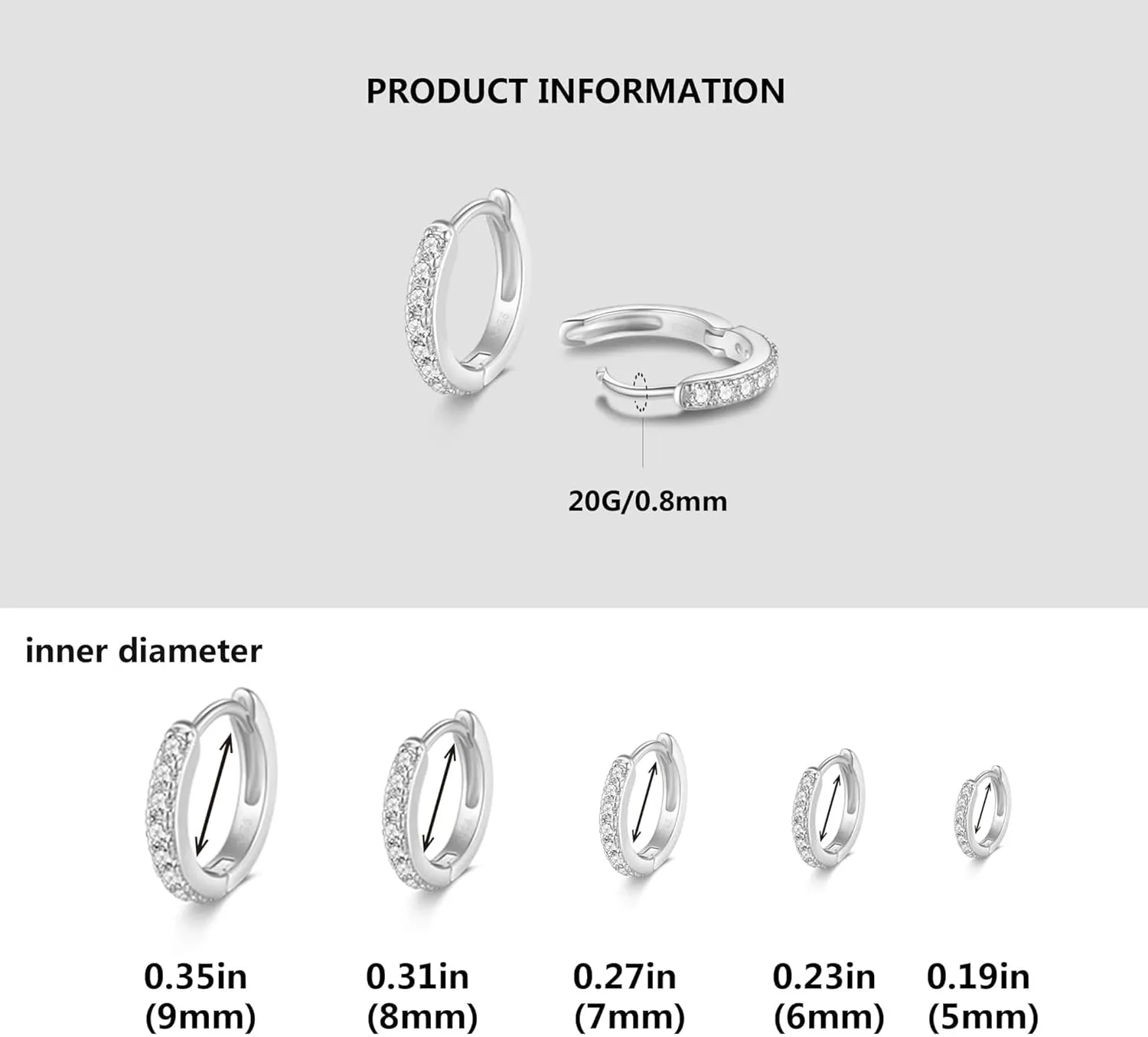 5 Pairs Tiny Huggie Hoop Earrings for Women, Lightweight Mini CZ/Cubic Zirconia Hoop Earrings Set for Women's Cartilage Helix Lobe Ear Piercings Small Hoop Earrings 5/6/7/8/9mm