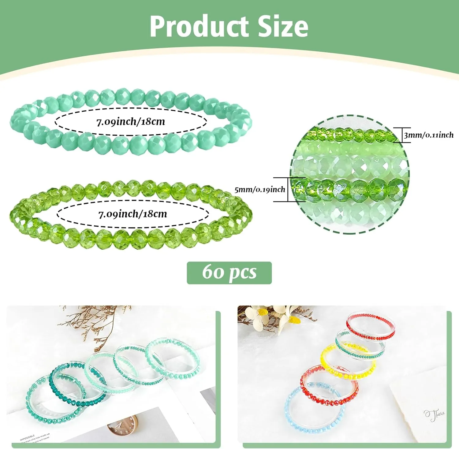 60pcs Crystal Beaded Bracelet Bulk for Women Colorful Beaded Bracelet Boho Multi Layer Stacking Bracelets Stretchy Strand Shiny Crystal Bead Bracelets