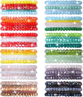 60pcs Crystal Beaded Bracelet Bulk for Women Colorful Beaded Bracelet Boho Multi Layer Stacking Bracelets Stretchy Strand Shiny Crystal Bead Bracelets