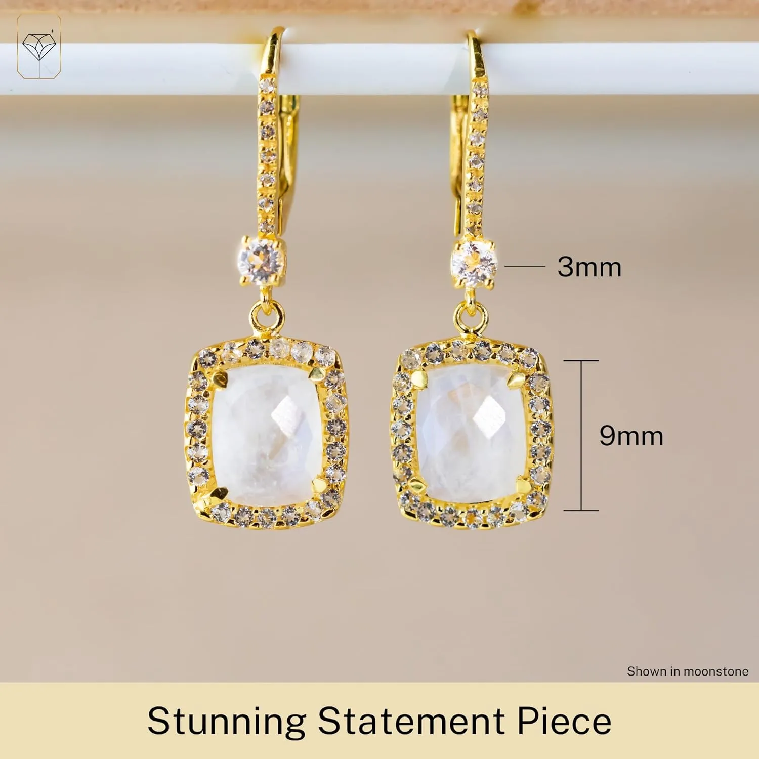 6.2 Ct. Cushion Cut Gemstone Dangle Earrings in 18k Gold Over Sterling Silver | Gold Dangle Earrings for Women with White Topaz Accents | Drop Earrings for Women | Birthstone Earring by MAX   STONE