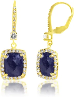 6.2 Ct. Cushion Cut Gemstone Dangle Earrings in 18k Gold Over Sterling Silver | Gold Dangle Earrings for Women with White Topaz Accents | Drop Earrings for Women | Birthstone Earring by MAX   STONE