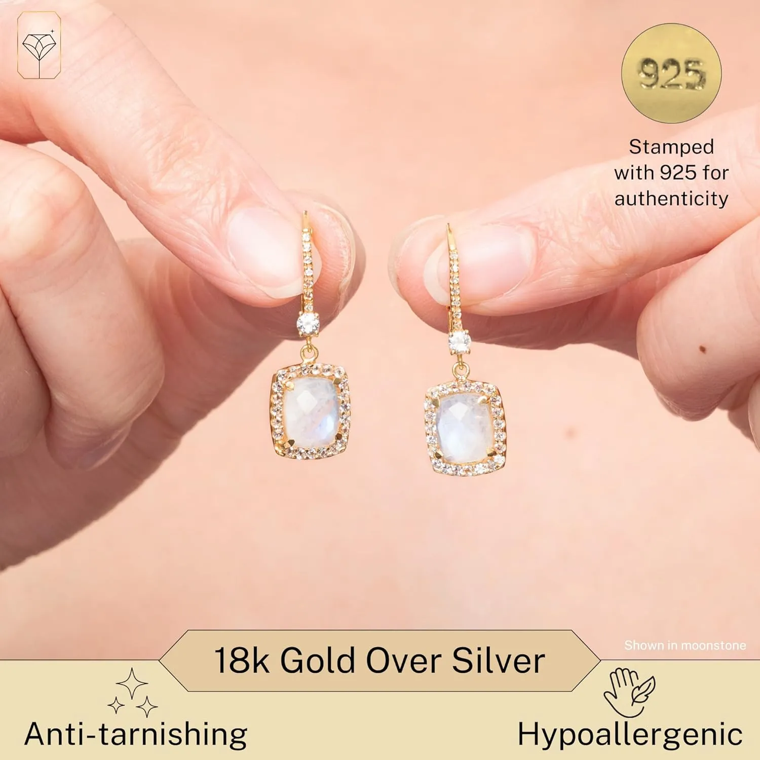 6.2 Ct. Cushion Cut Gemstone Dangle Earrings in 18k Gold Over Sterling Silver | Gold Dangle Earrings for Women with White Topaz Accents | Drop Earrings for Women | Birthstone Earring by MAX   STONE