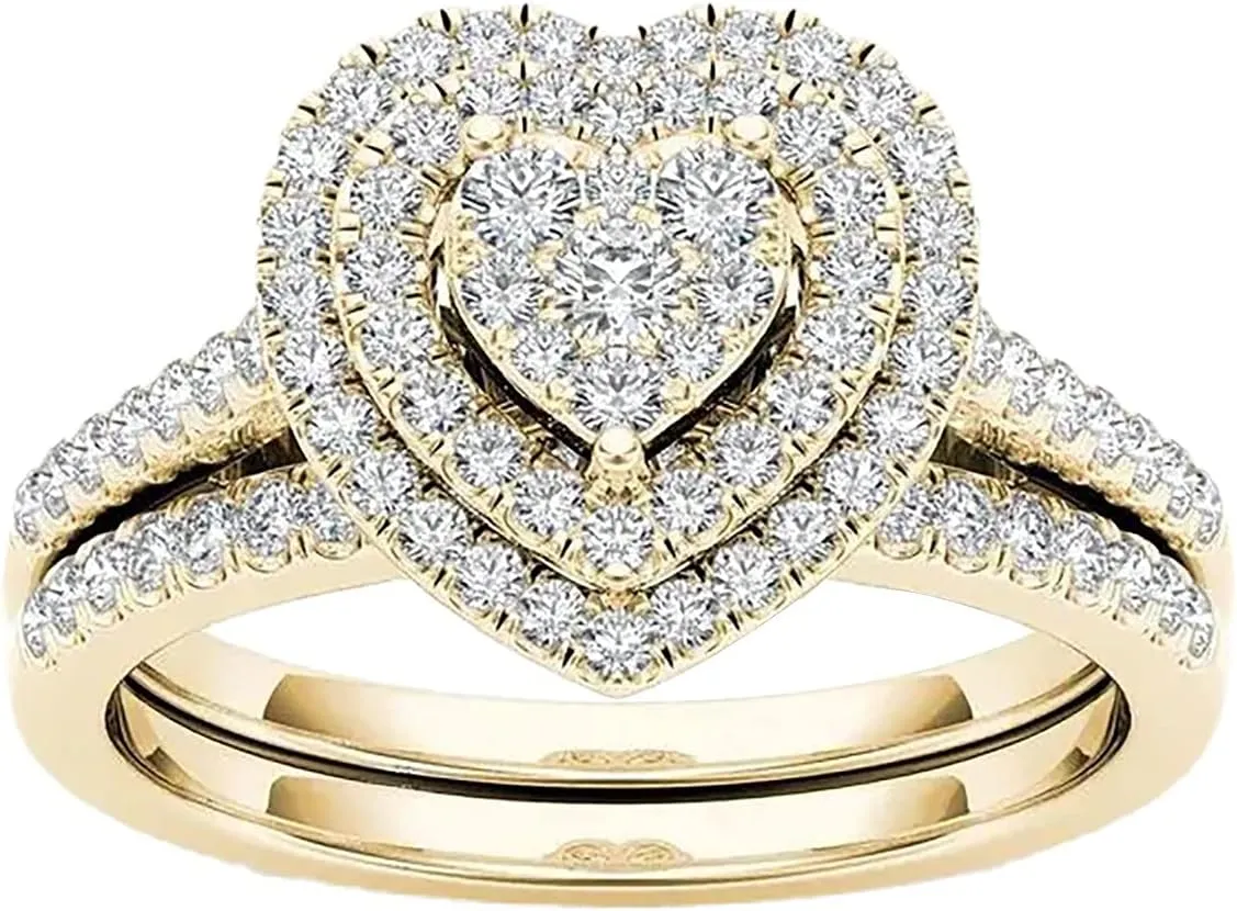 925 Silver Classic Diamond Engagement Rings for Women Heart Cubic Zirconia CZ Statement Rings Bridal Sets