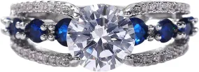 925 Silver Cubic Zirconia Stack Band Engagement Bridal Ring Set for Her Round CZ Solitaire Wedding Ring for Women