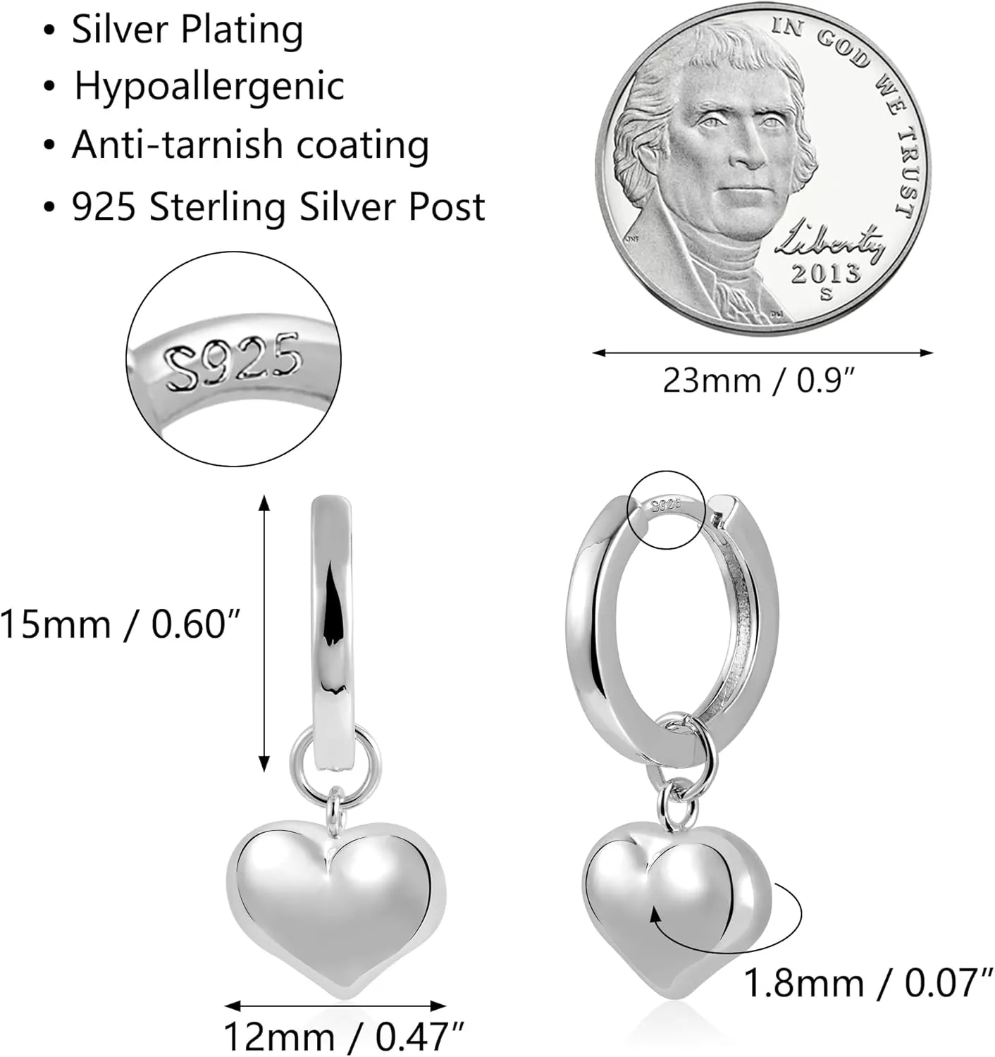925 Sterling Silver Ball Drop Dangle Earrings Hypoallergenic Ball Drop Earrings for Women Fashion Jewelry
