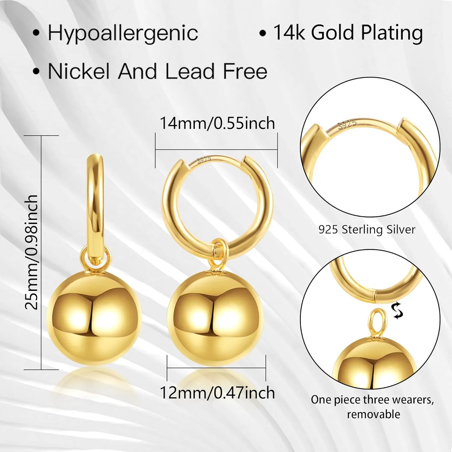 925 Sterling Silver Ball Drop Dangle Earrings Hypoallergenic Ball Drop Earrings for Women Fashion Jewelry