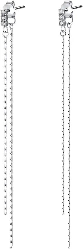 925 Sterling Silver Dangle Earrings with Clear Cubic Zirconia Front Back Long Chain Earring for Women Girls