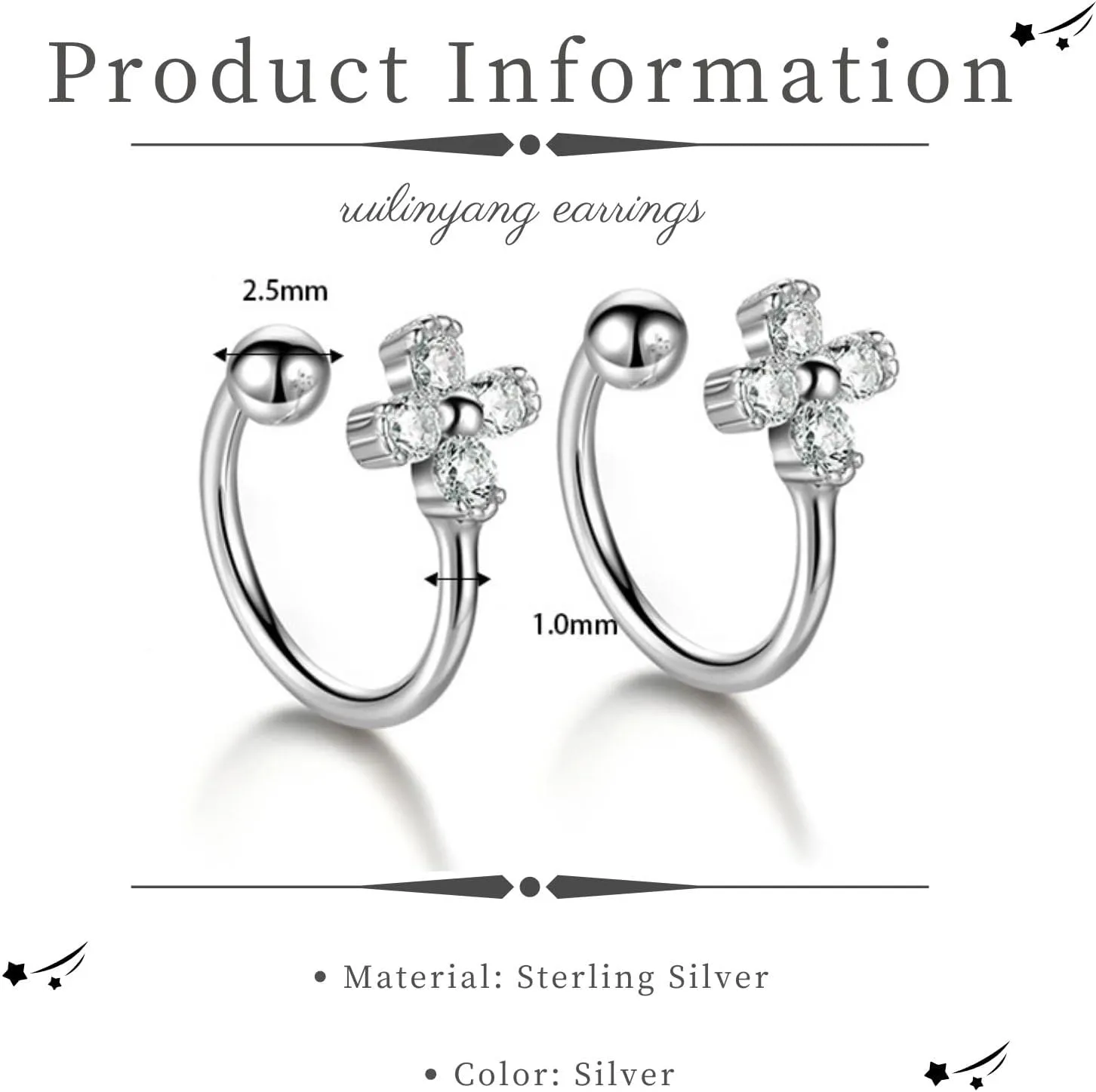 925 Sterling Silver Ear Cuff for Women, Cross Ear Cuffs Earrings, 18K Gold Plated Non Pierced Earring Cuff