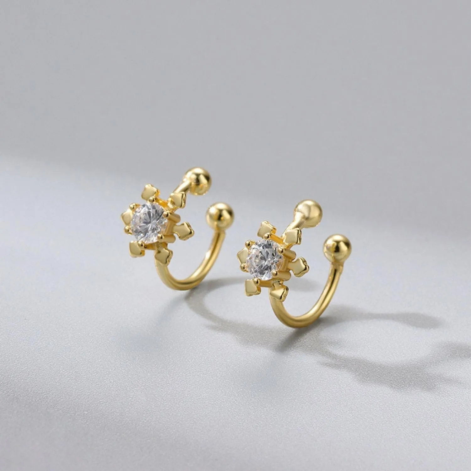 925 Sterling Silver Ear Cuff for Women, Snowflake Ear Cuffs Earrings, 18K Gold Plated Non Pierced Earring Cuff