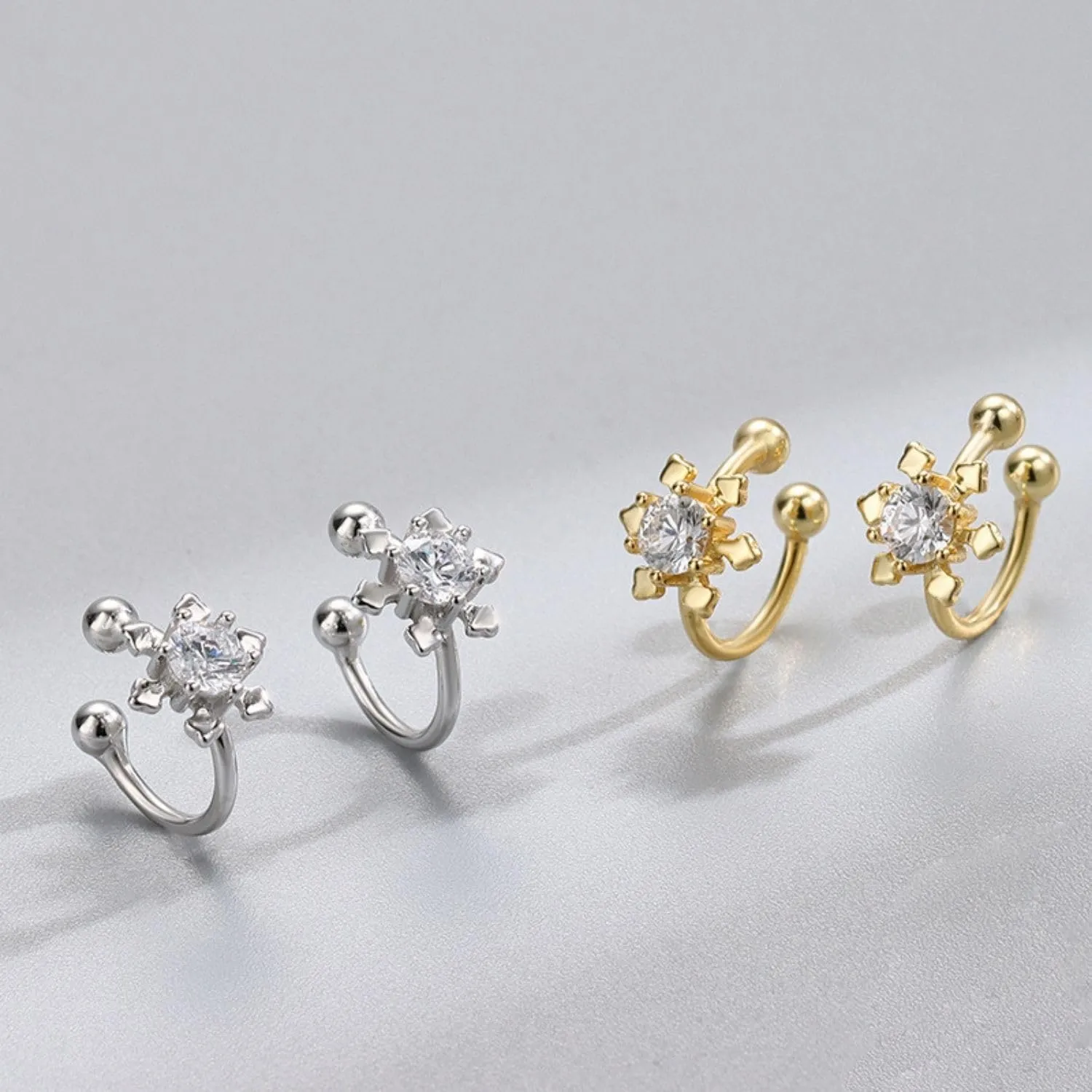 925 Sterling Silver Ear Cuff for Women, Snowflake Ear Cuffs Earrings, 18K Gold Plated Non Pierced Earring Cuff