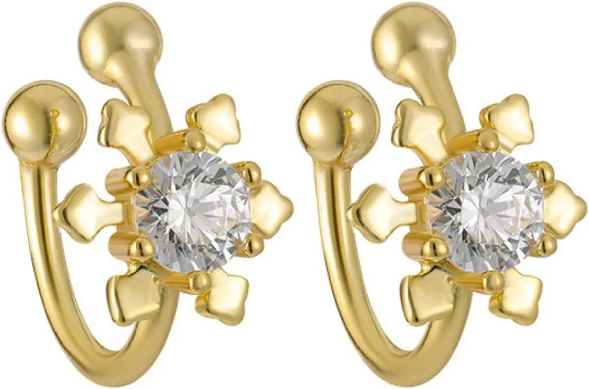 925 Sterling Silver Ear Cuff for Women, Snowflake Ear Cuffs Earrings, 18K Gold Plated Non Pierced Earring Cuff