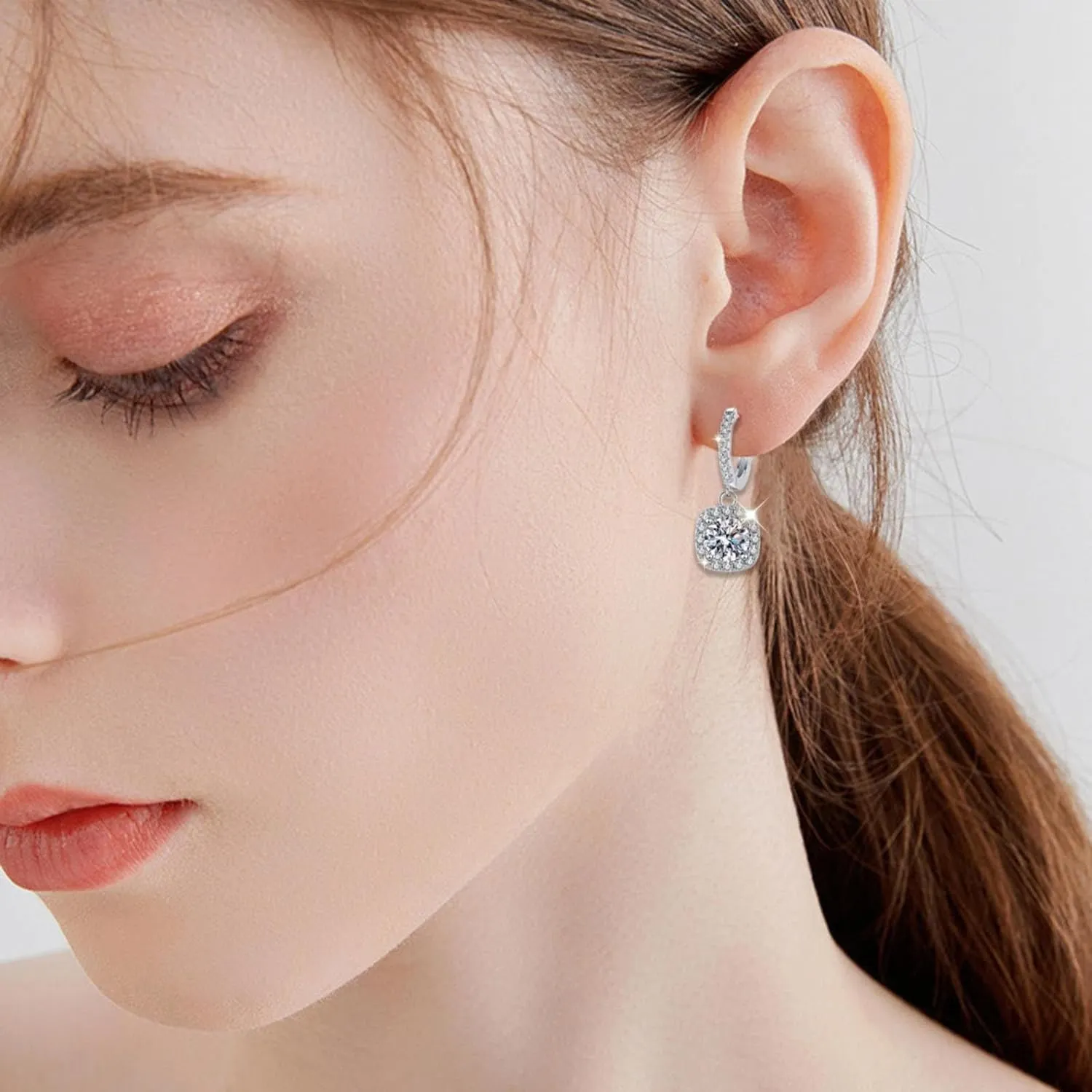 925 Sterling Silver Earrings for Women Moissanite Diamond Dangle Small Hoops Hypoallergenic Anniversary Jewelry Gift