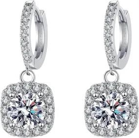 925 Sterling Silver Earrings for Women Moissanite Diamond Dangle Small Hoops Hypoallergenic Anniversary Jewelry Gift