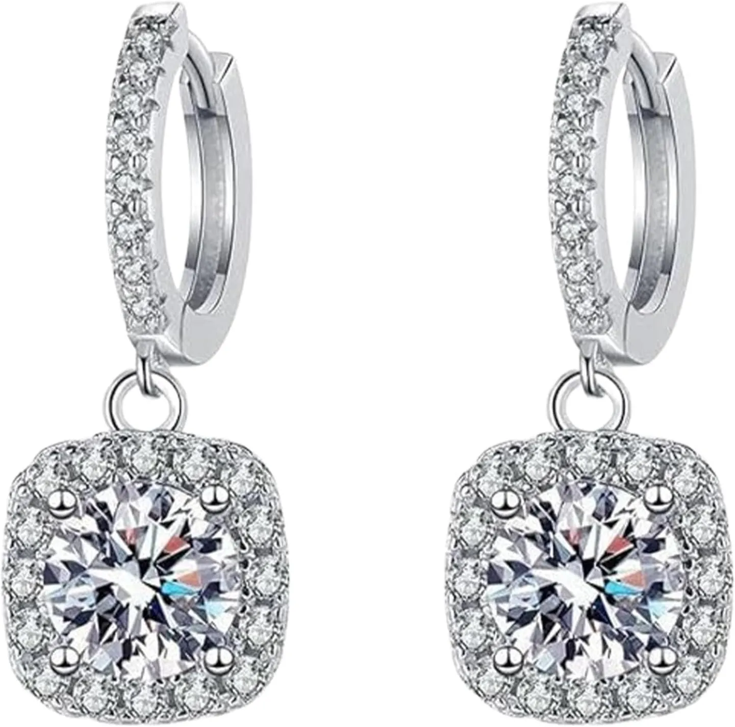 925 Sterling Silver Earrings for Women Moissanite Diamond Dangle Small Hoops Hypoallergenic Anniversary Jewelry Gift