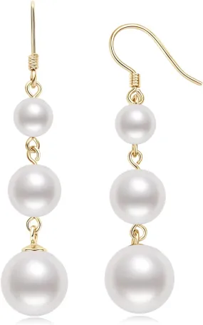 925 Sterling Silver Freshwater Pearl Drop Earrings for Women - June Birthstone Long Dangle Jewelry Gifts for Mom, Wife, Girlfriend