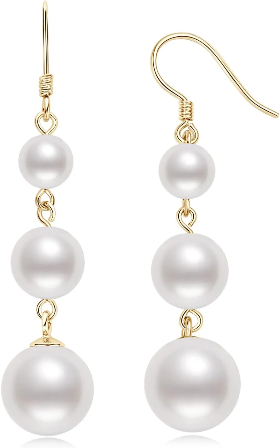 925 Sterling Silver Freshwater Pearl Drop Earrings for Women - June Birthstone Long Dangle Jewelry Gifts for Mom, Wife, Girlfriend