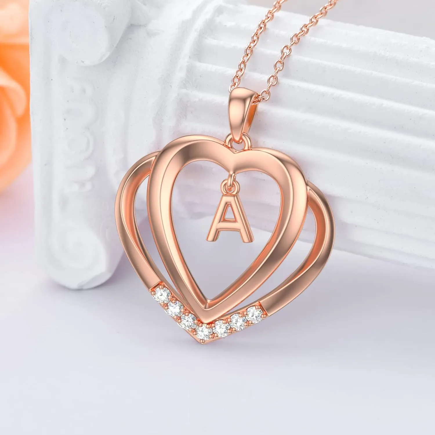 925 Sterling Silver Heart Initial Letter Pendant Necklace with Moissanite Jewelry Birthday Anniversary Mothers Day Christmas Gifts for Her Wife Girlfriend Mom