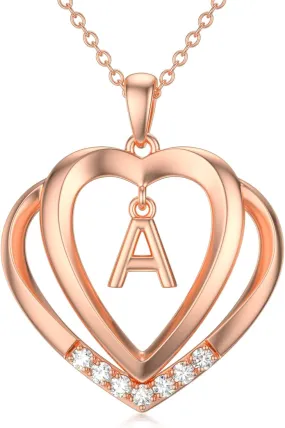 925 Sterling Silver Heart Initial Letter Pendant Necklace with Moissanite Jewelry Birthday Anniversary Mothers Day Christmas Gifts for Her Wife Girlfriend Mom